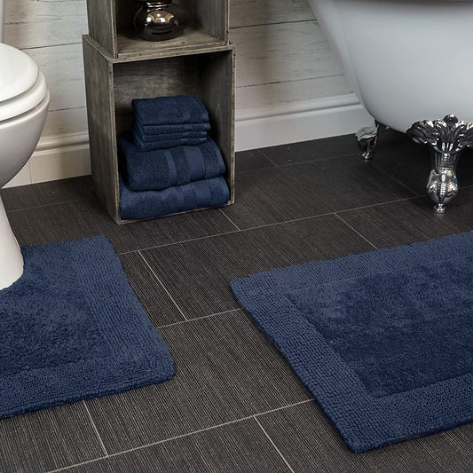 Heavyweight Reversible Bath Mats Navy Blue