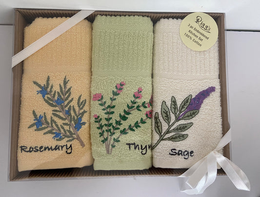 3 Pack Herbs Kitchen Tea Towel Gift Box