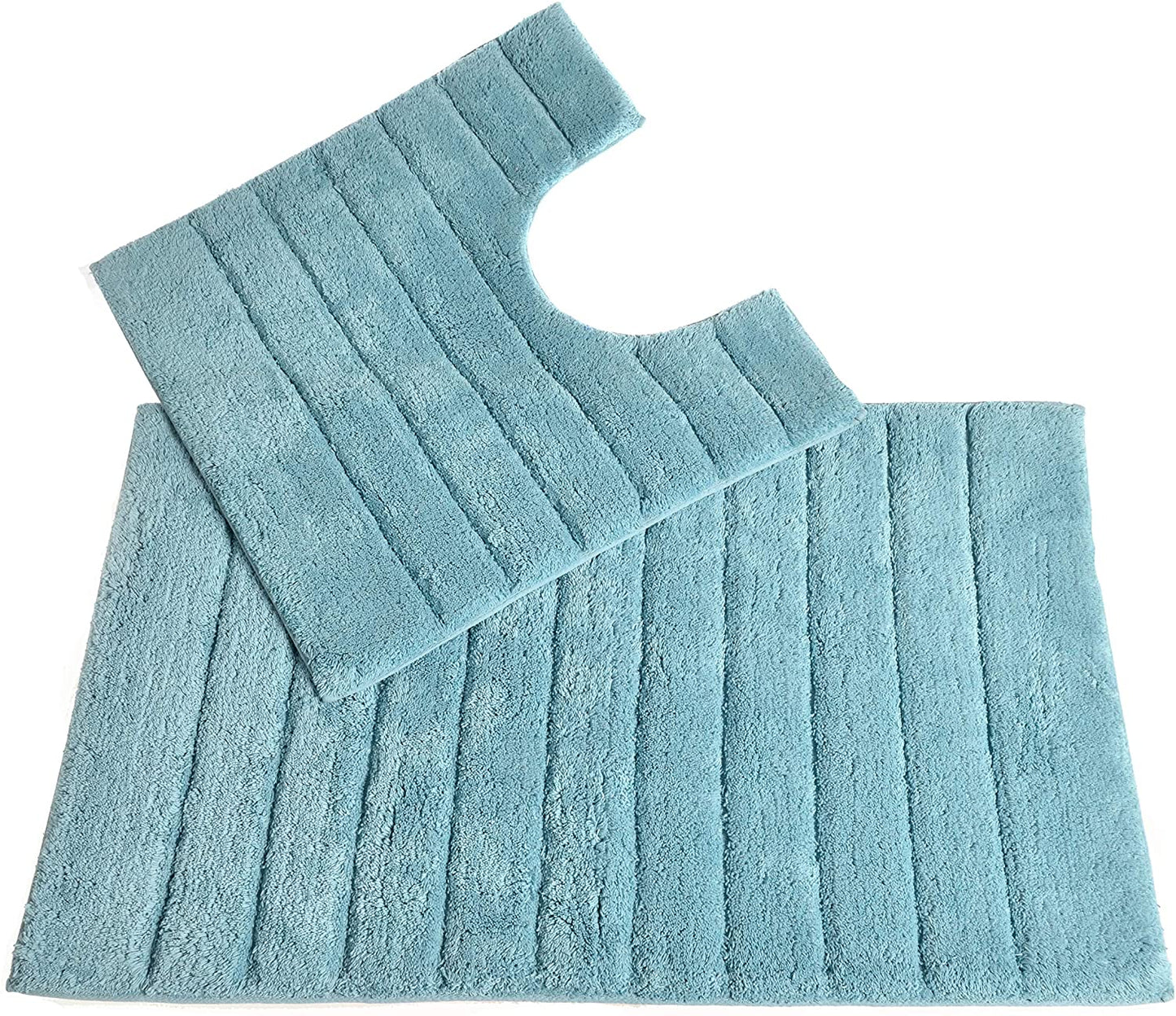 100% Cotton Two Piece Linear Rib Bath and Pedestal Mat in Duck Egg