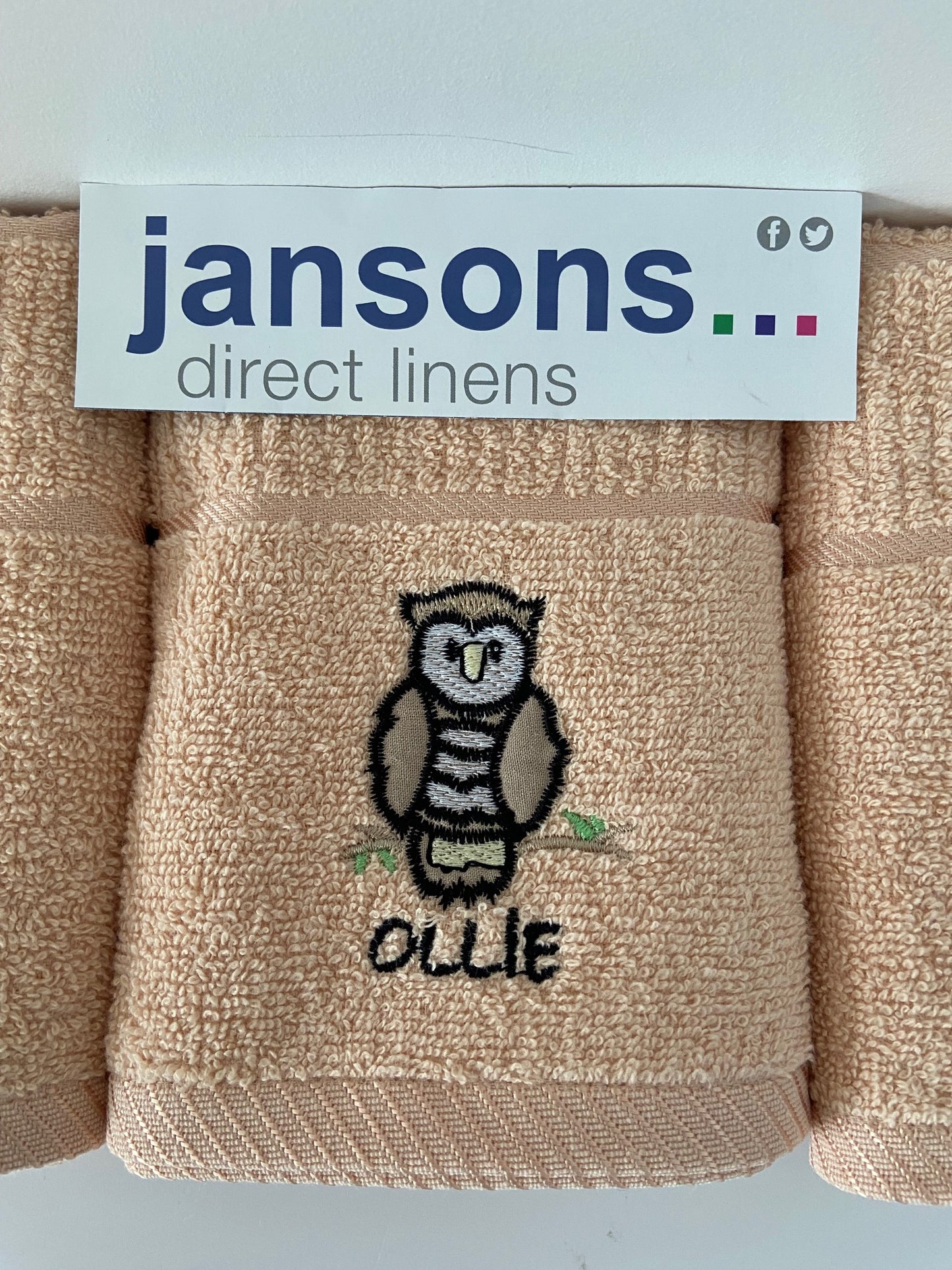 Ollie Owl Design Tea Kitchen Towel Beige