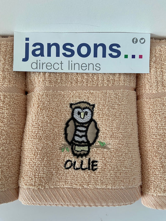 Ollie Owl Design Tea Kitchen Towel Beige