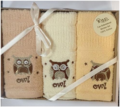 3 Pack Owl Kitchen Tea Towel Gift Box