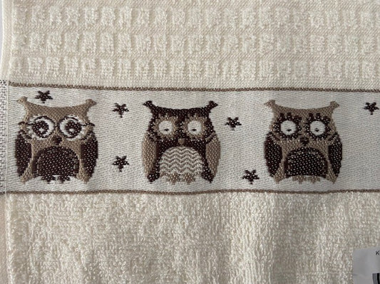Owl Kitchen Tea Towel in Cream