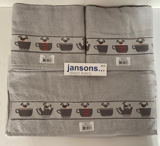 Pug In A Mug Kitchen Tea Towel in Silver