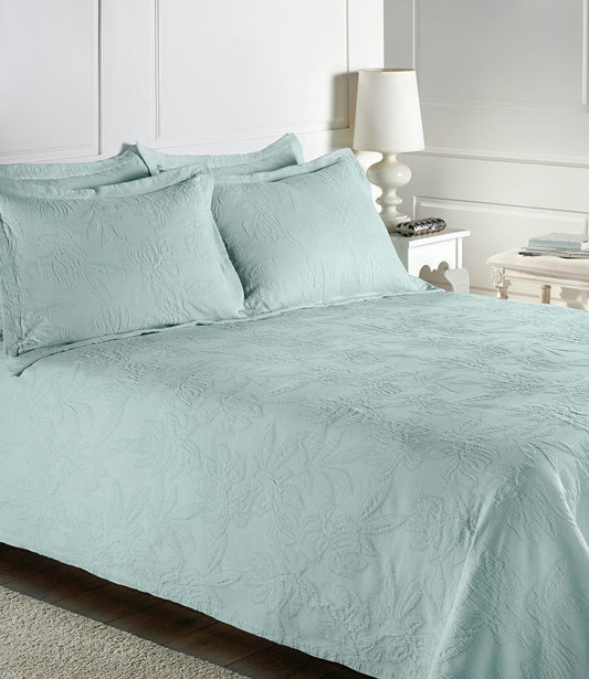 100% Cotton Floral Pique Richmond Bedspread Richmond In Duck Egg