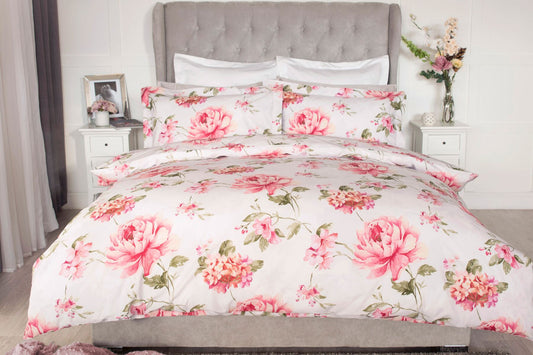 100% Cotton Saara Duvet Cover Set Pink & White Floral Design