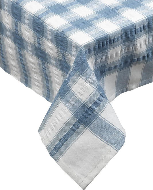 Seersucker Cotton Table Cloth Light Blue & White