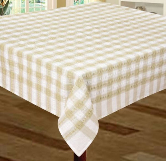 Seersucker Cotton Table Cloth Natural & White