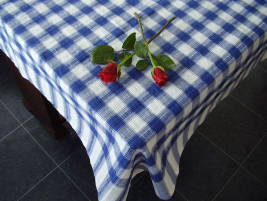 Seersucker Cotton Table Cloth Royal Blue & White
