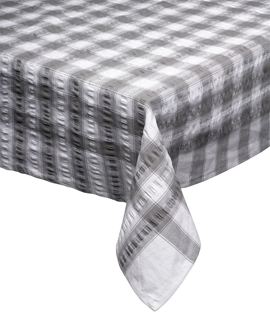Seersucker Cotton Table Cloth Grey & White