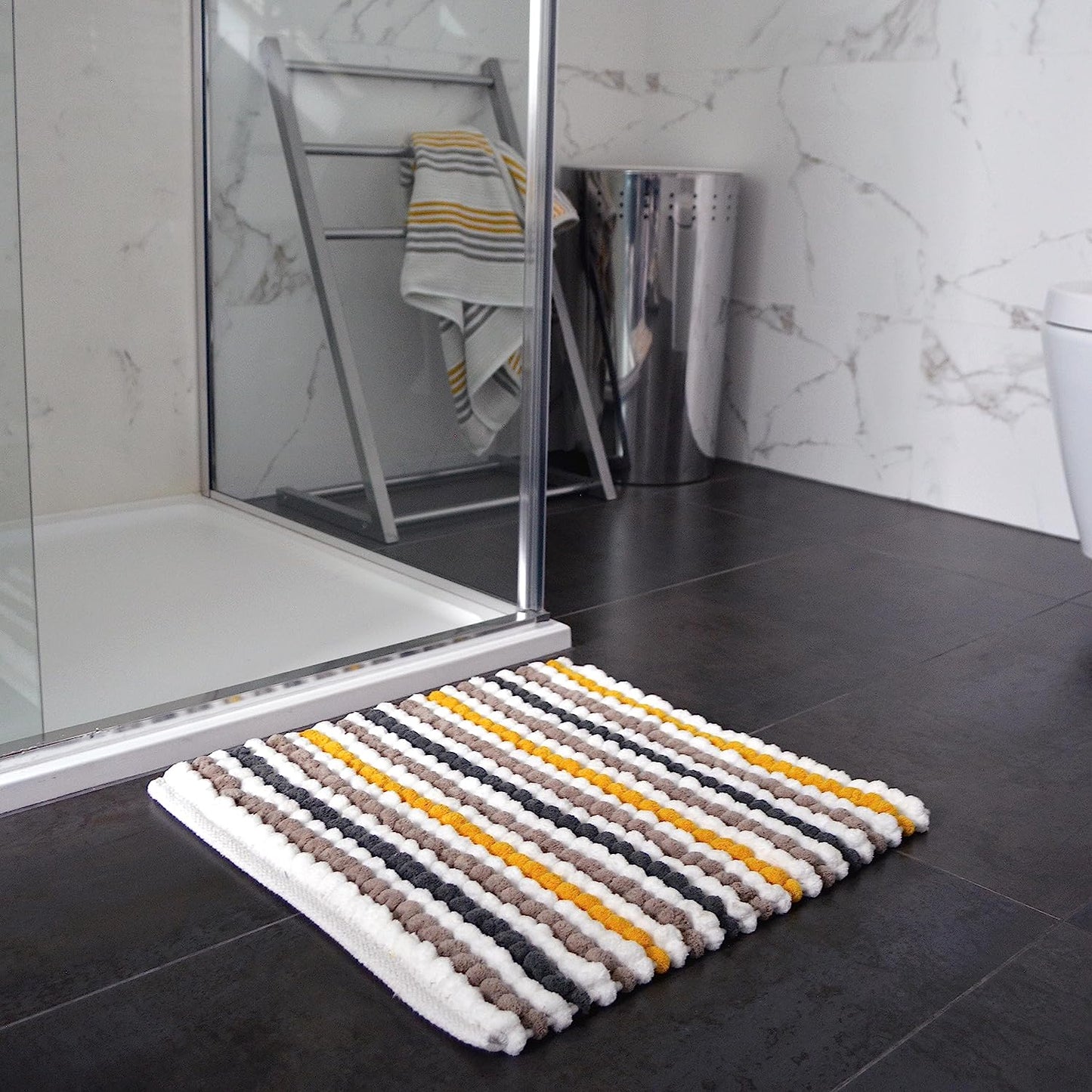 Merlin Shower Mat in Ochre Yellow, Grey, White