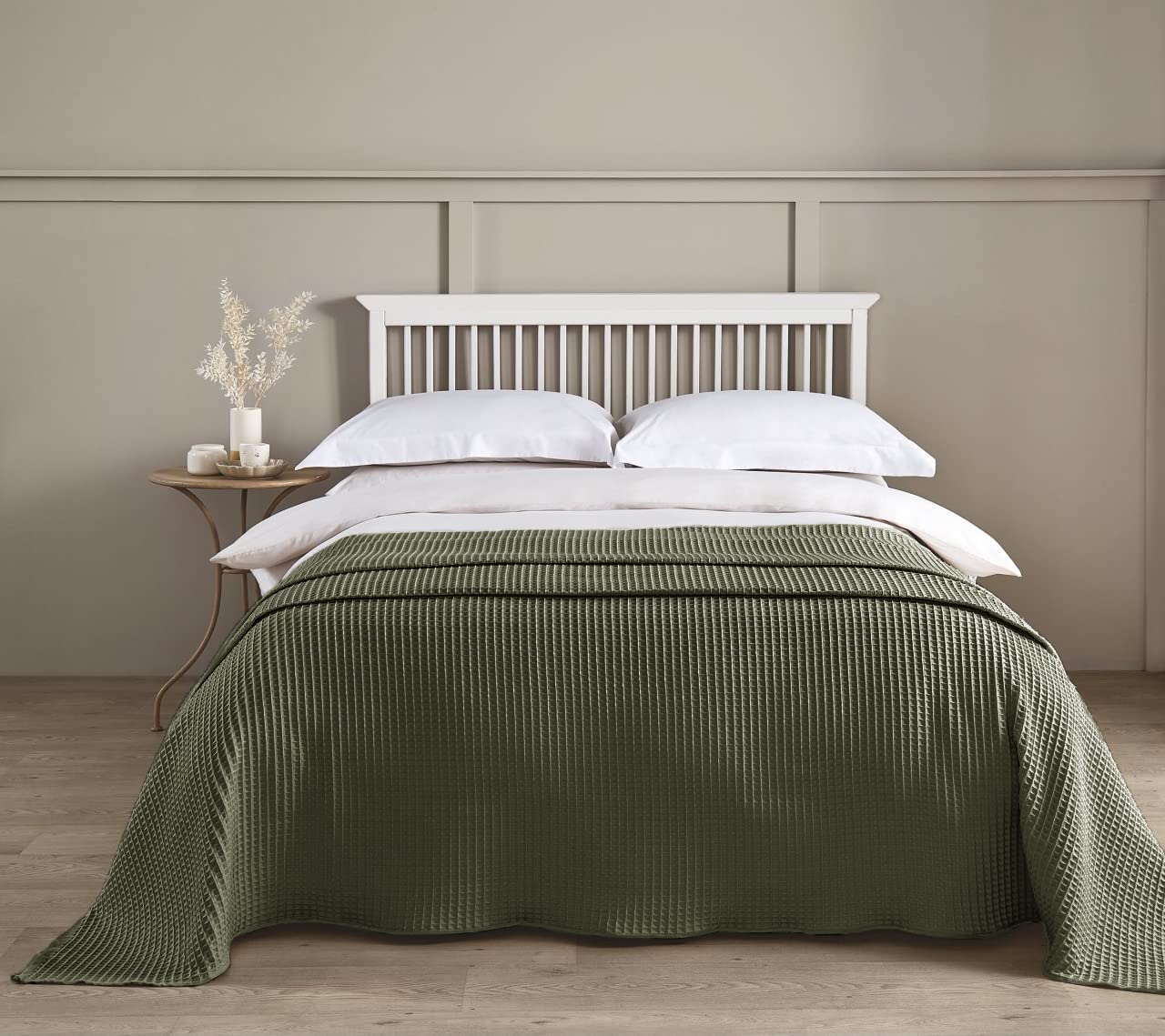 100% Cotton Hotel Waffle Weave Throw Khaki Green
