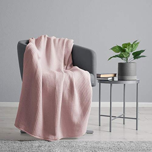 100% Cotton Waffle Weave Throw Blanket in Blush Pink