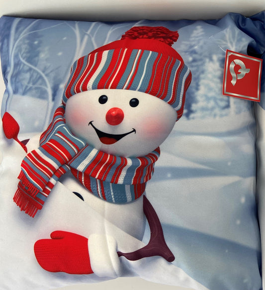 Smiling Snowman Design Cushion Cover