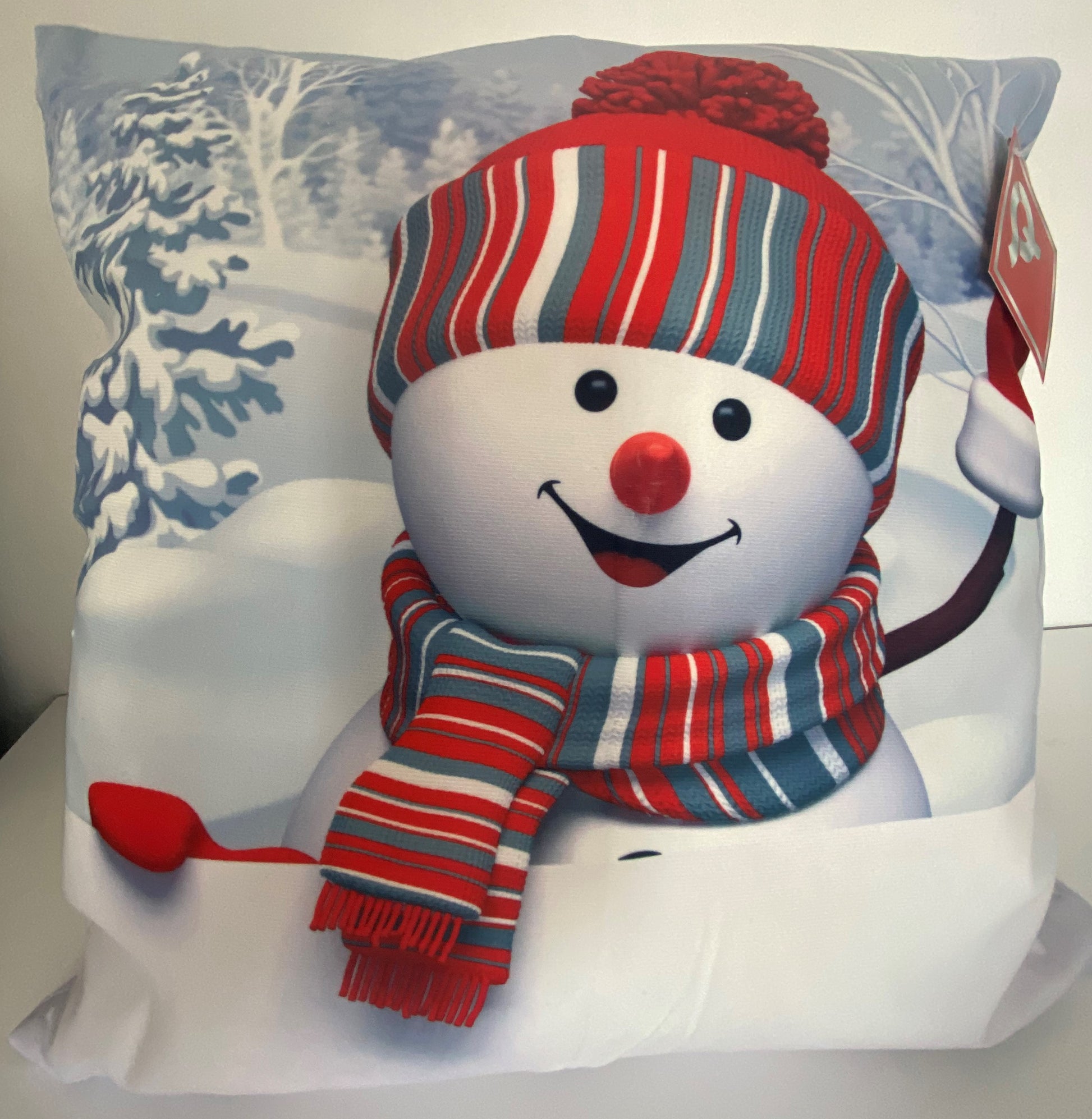 christmas, waving snowman cushion cover, xmas cushion cover