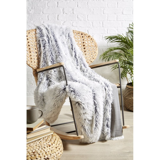 Yeti Faux Fur Large Throw Blanket in Grey